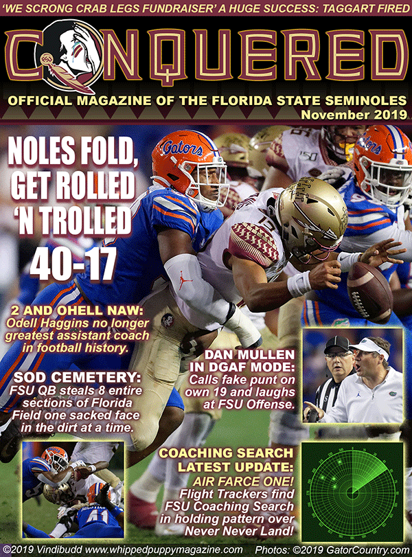 Conquered parody magazine cover from November 2019